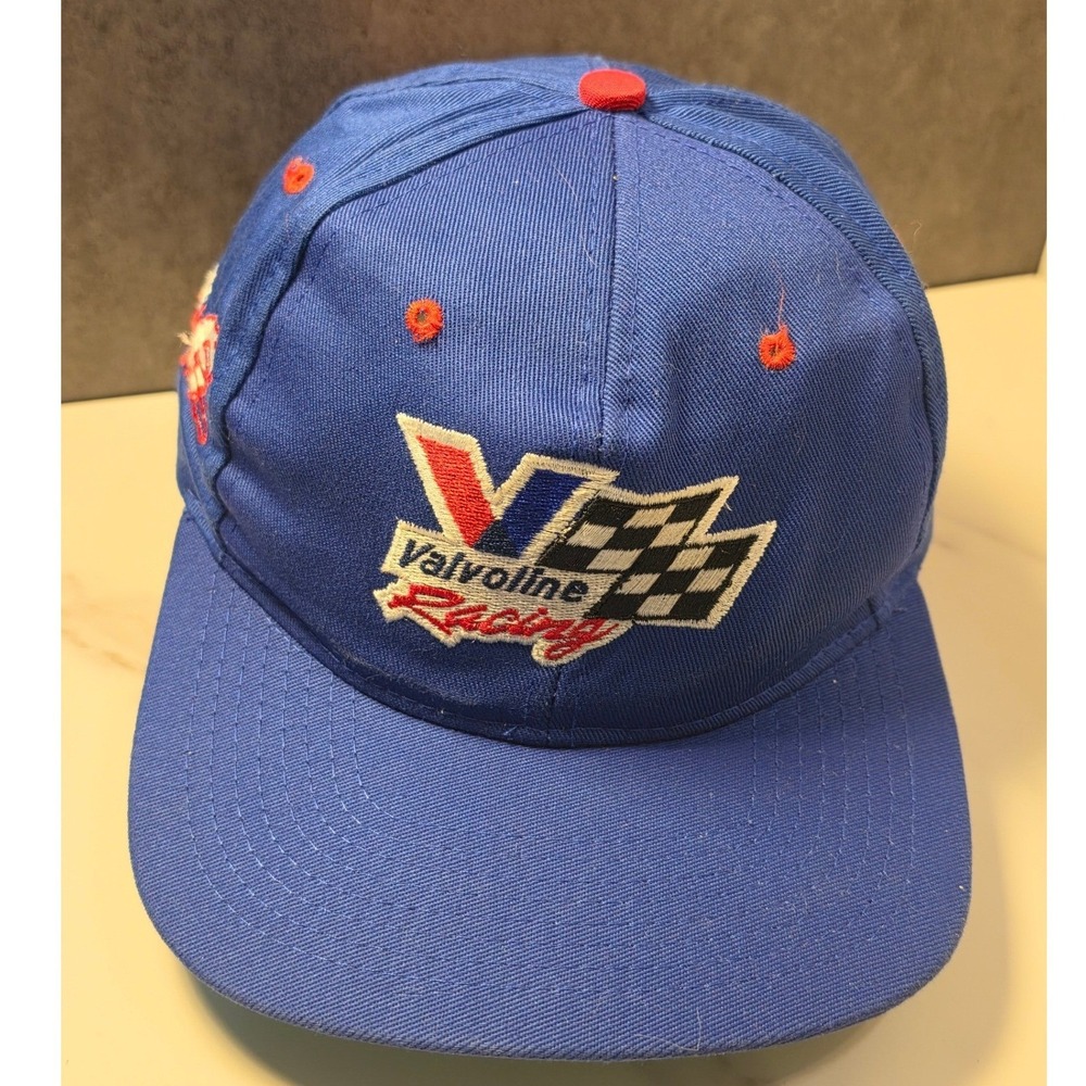 Vintage Mark Martin Valvoline Racing NASCAR Snapback Hat Blue Checkered Flag 6